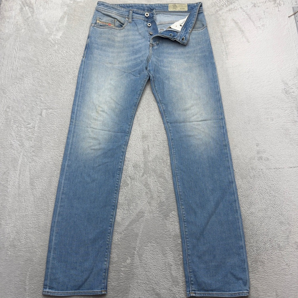 Diesel Jeans Mens 31 Blue Buster Regular Slim-Tapered Stretch Light Wash Denim